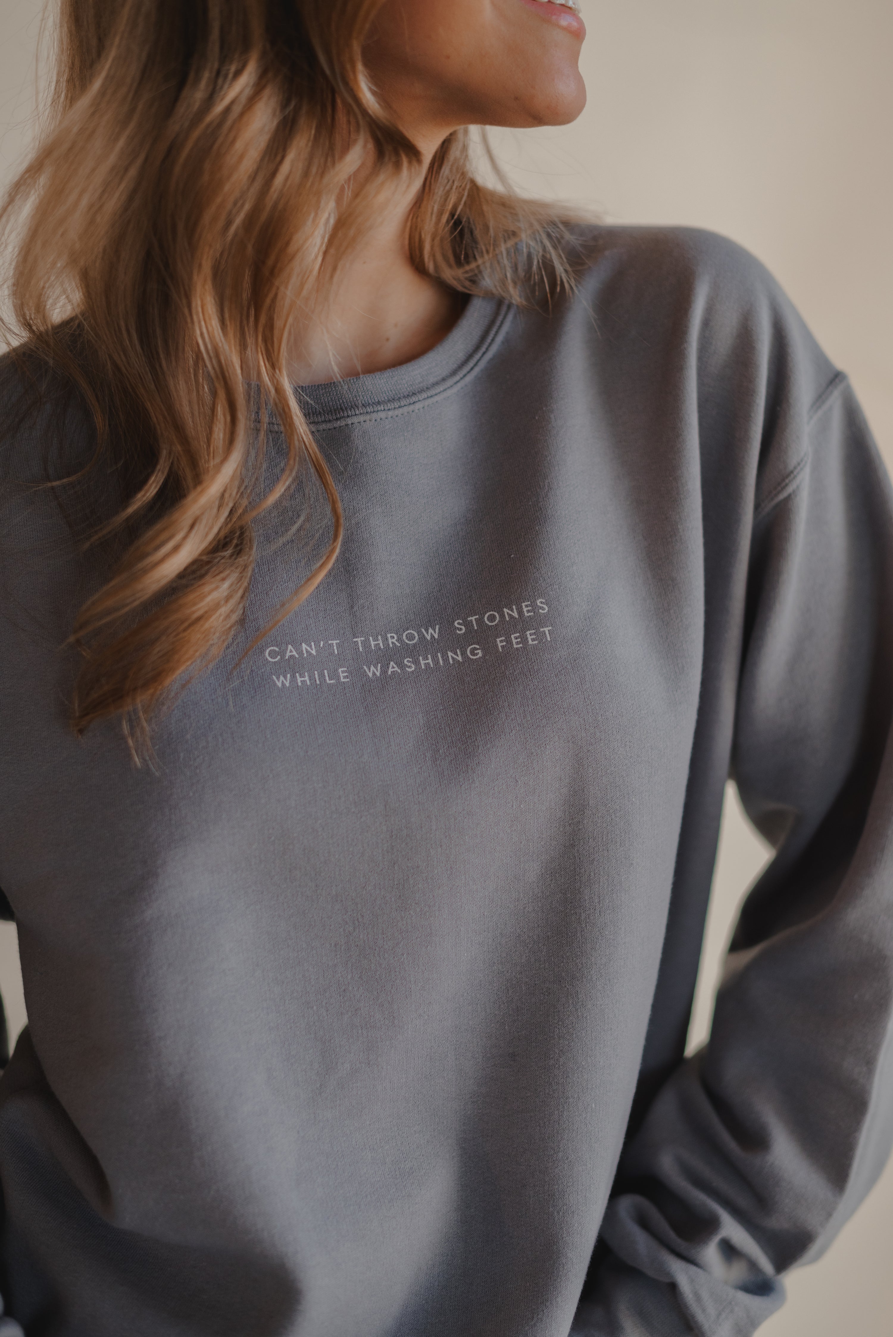 Can't Throw Stones Pullover- Stone Grey