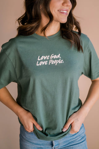 Love God Love People Tee- Muted Green